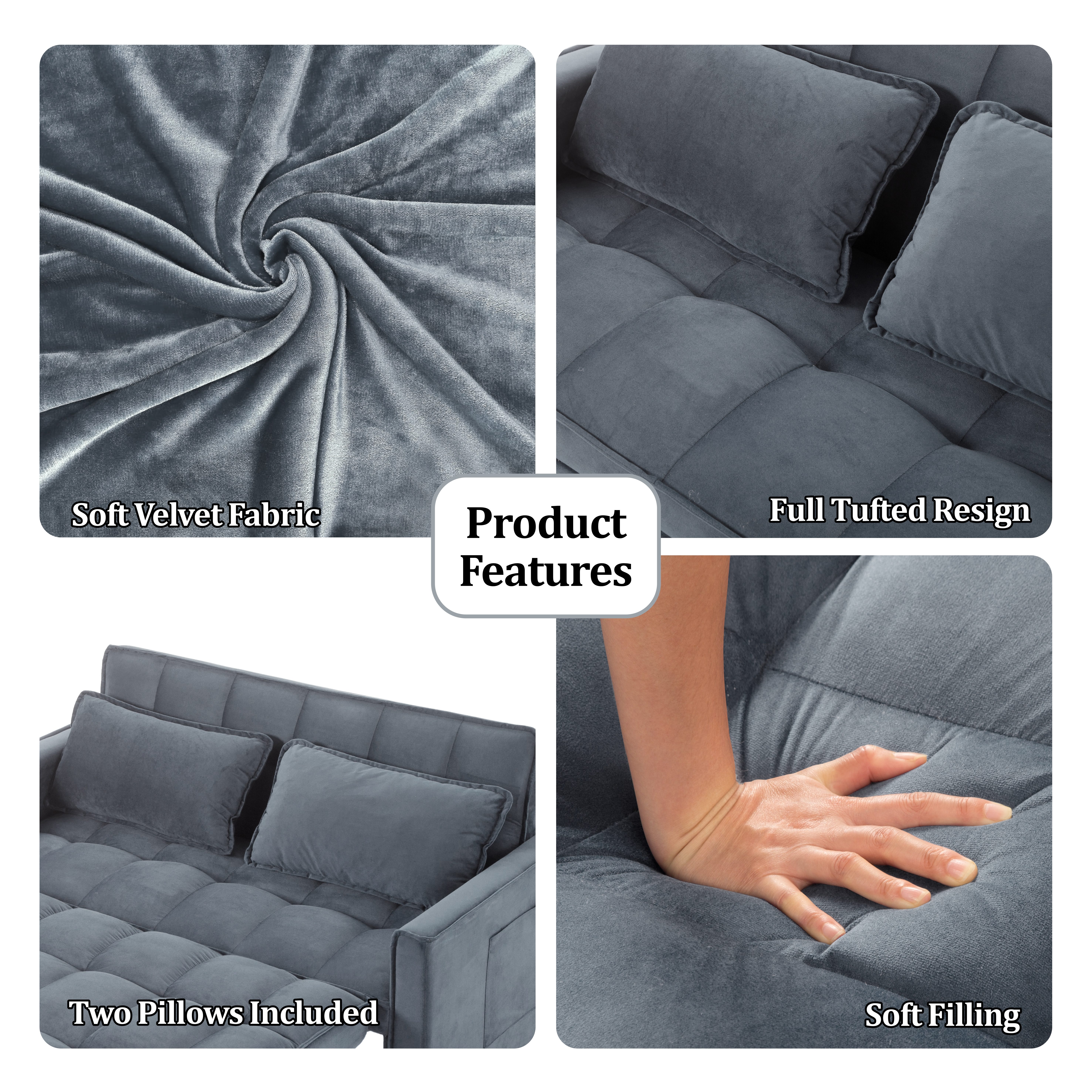 Gewnee 53.94" Convertible Sleeper Sofa, Dark Grey photo 6