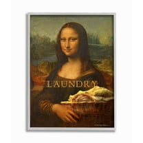 Stupell Industries Mona Lisa Laundry Funny Classic Painting Design Gray Framed Art Print Wall Art, 11x14, by Patrick Reid O'Brien