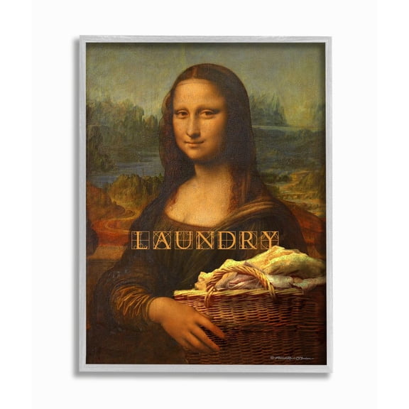 Stupell Industries Mona Lisa Laundry Funny Classic Painting Design Gray Framed Art Print Wall Art, 11x14, by Patrick Reid O'Brien