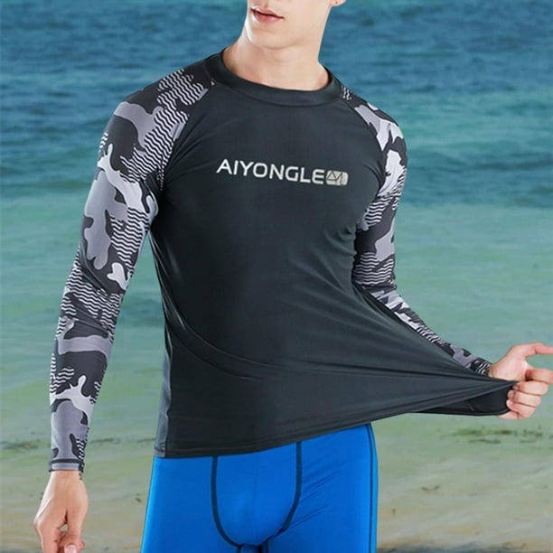 Camisa de natacion para Hombre Camisa de Playa Tops de Manga Larga Traje de bano de Secado rapido Camisa de Surf Traje de Surf para Nadar Deportes L