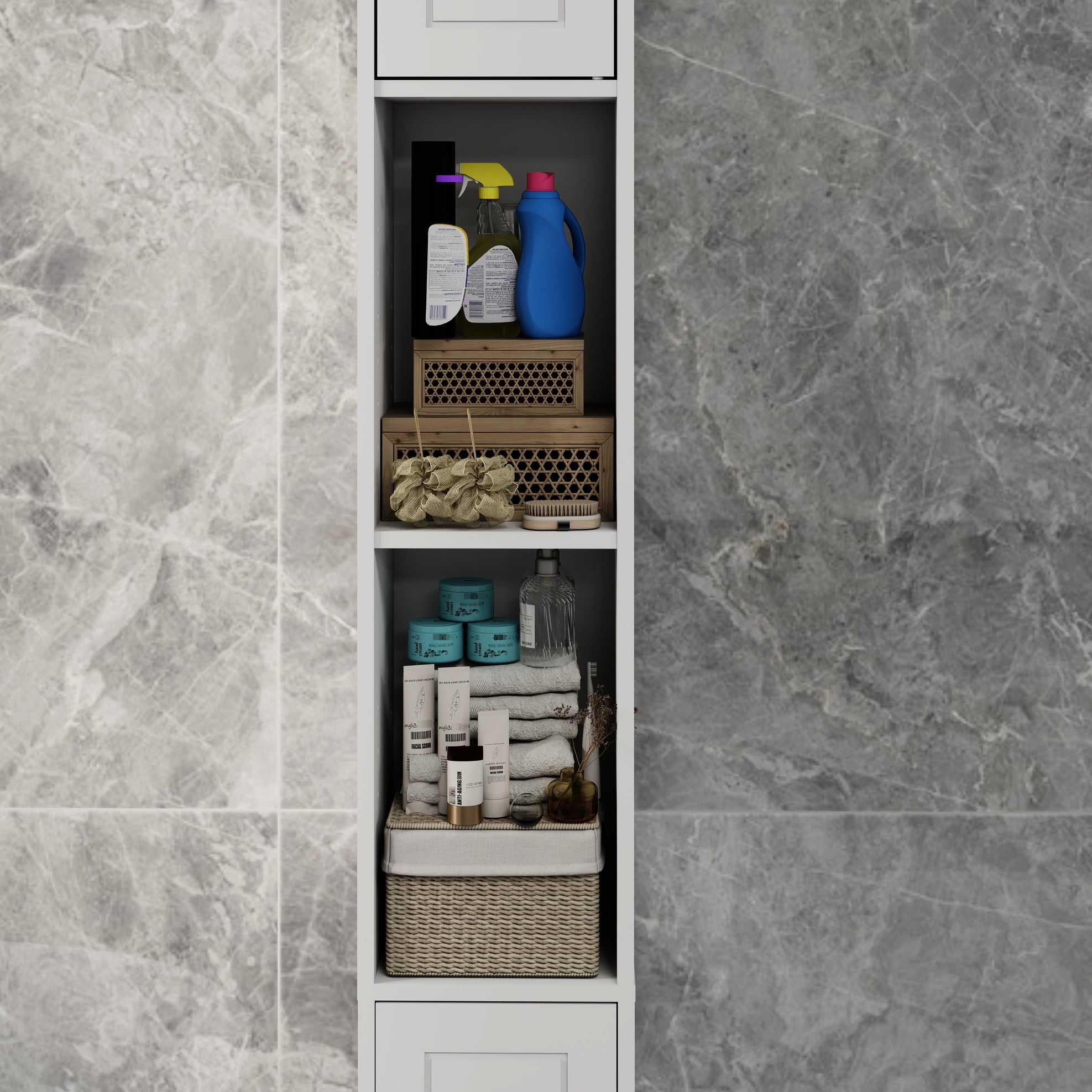 Bathroom Storage Cabinet 71" - White With 4 Adjustable Shelves 1 Drawer, 2 Doors Organize Your 7.98" X 72.25" Freestanding For Towels, Cosmetics Modern Design Home