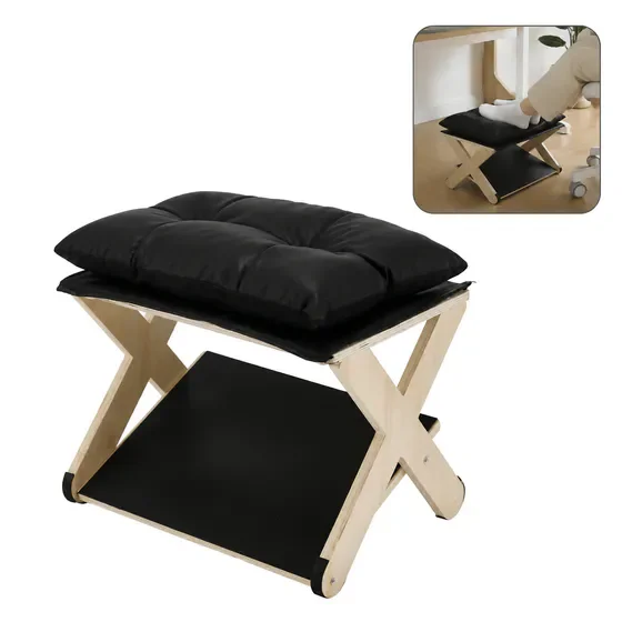 Ergonomic Under Desk Foot Stool, Non-Slip Wooden Composite Footrest, Adjustable Support for Office & Home