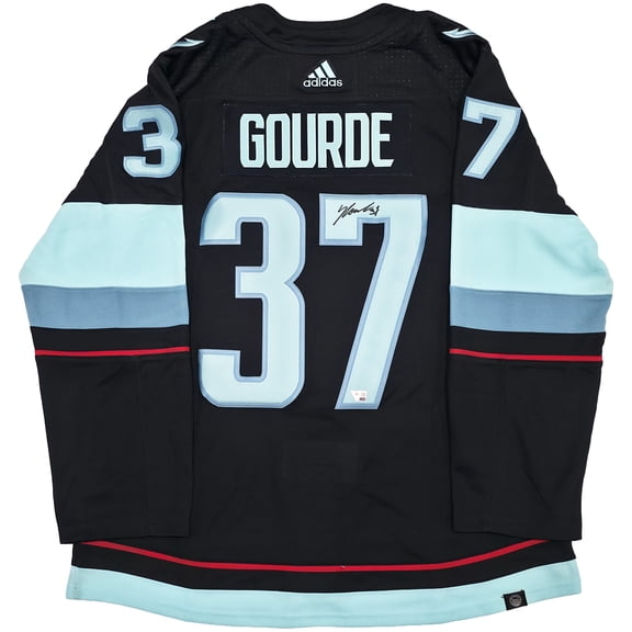 Seattle Kraken Yanni Gourde Autographed Blue Adidas Authentic Primegreen Jersey Size 54 Fanatics Holo Stock #254452