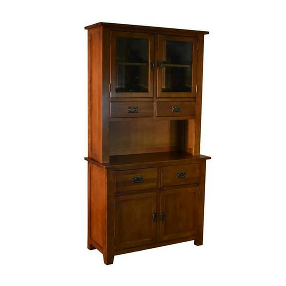 Crafters and Weavers Arts and Crafts 4-Drawer Solid Wood China Cabinet in Cherry