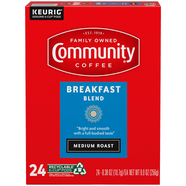 Community Coffee Breakfast Blend Single-Serve Coffee Pods, Medium-Dark Roast, 24 Count Box Compatible with Keurig 2.0 K-Cup Brewers