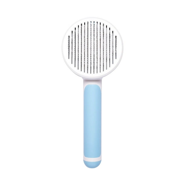 Peine de Acero Inoxidable para Mascotas | Cepillo Depilatorio Autolimpiable con Cabezal Redondo | Púas Curvas Resistentes para Desenredar | Mango Ovalado Cómodo para El Cuidado de Perros y Gatos