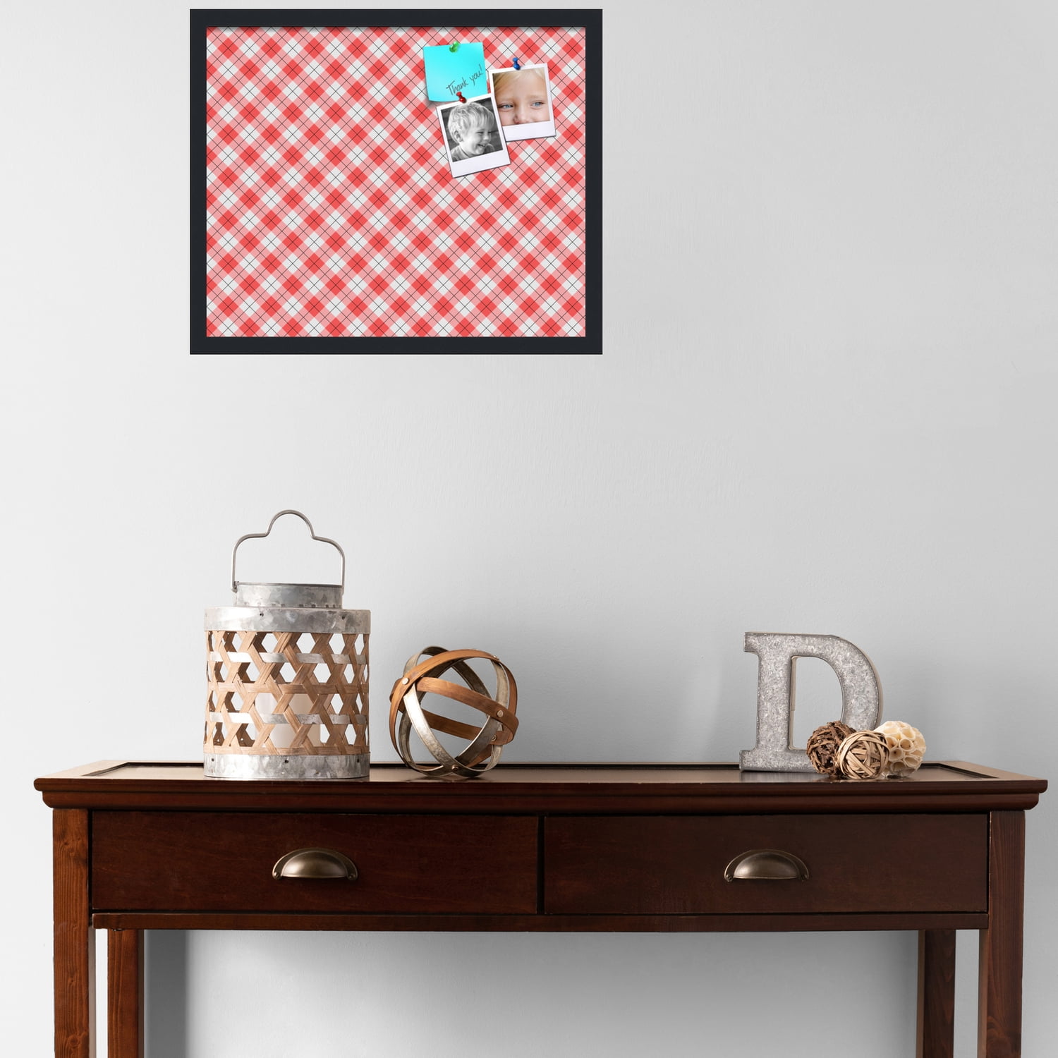 PinPix ArtToFrames 20x16 Custom Cork Bulletin Board Argyle Red   Poster Board Has a Fabric Style Canvas Finish, Framed in Satin Black (PinPix-646)