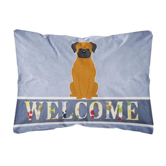 Carolines Treasures BB5696PW1216 Fawn Boxer Welcome Canvas Fabric Decorative Pillow, 12H x16W, multicolor