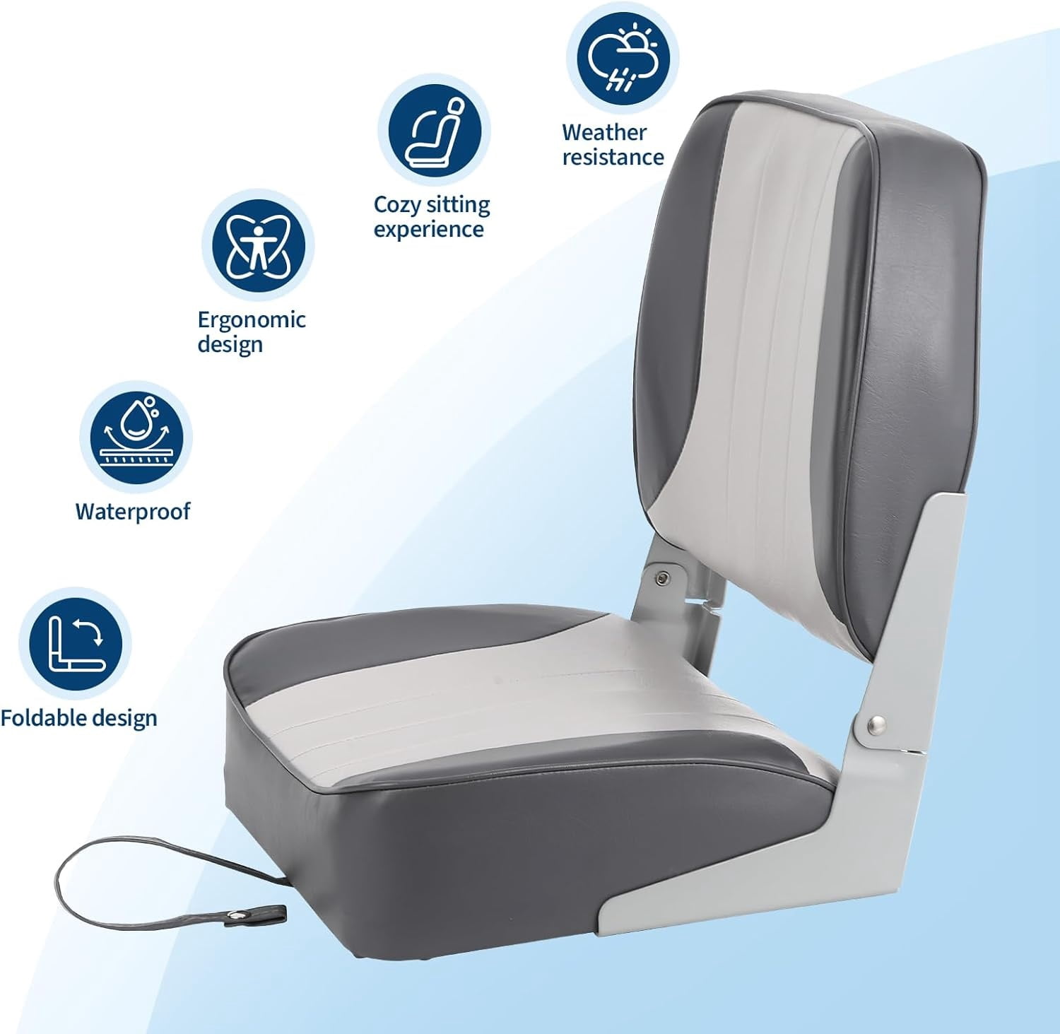 M optimized Set of 2 Premium Low Back Folding Boat Seat, Marine Seats for Fishing, Sightseeing, Speedboats, Canoes