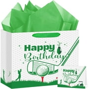 Golf Gift Bag Happy Birthday Party Gift Bag with Handles, Wrapping Paper, Greeting Card for Boys Kids Men Golf Themed Birthday Decorations Sports Party Supplies