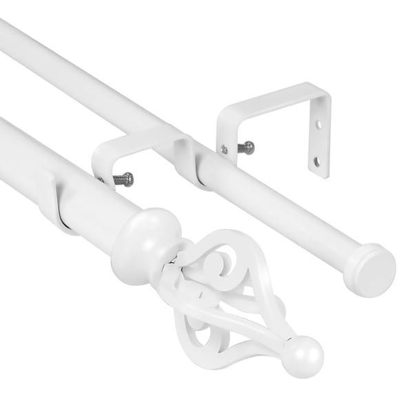 Urbanest Adjustable Double Curtain Rod Set Portia Manhattan Finials – 1″ Front & 5/8″ Back Rod With Glossy White Rod, 84–120 Inches