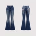 thumbnail image 2 of 2026 New Women's Dark Wash Cross Embroidery Back Pocket High Waist Flare Denim Jeans Vintage Western Bootcut Pants, 2 of 6