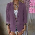 thumbnail image 2 of Blazer Con Parte Delantera Abierta Para Mujer, Fibra De Poliéster, Transpirable, Suelto, De Color Sólido, Con Puños De Leopardo, Con Solapa, Manga Larga, Bolsillos Laterales ANGGREK Púrpura S, 2 of 5