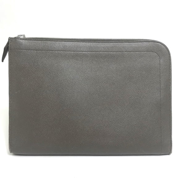 Pre-Owned HERMES L-shaped zipper zip computer bag, clutch Epson, unisex, Etoupe, gray (Fair)