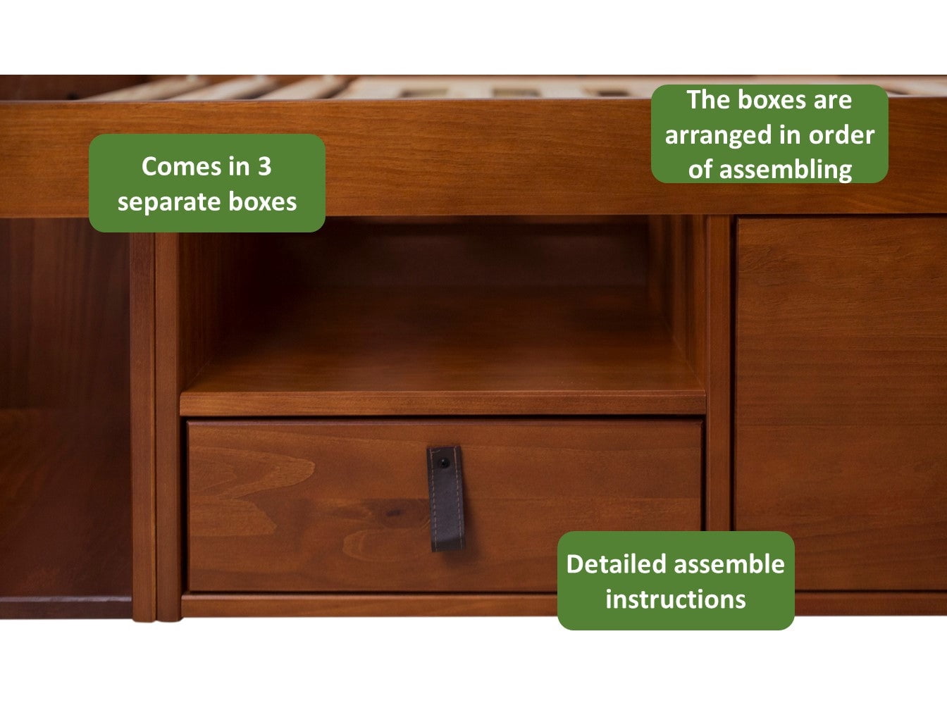 Memomad Bali Twin Size Storage Platform Bed with Drawers, Caramel