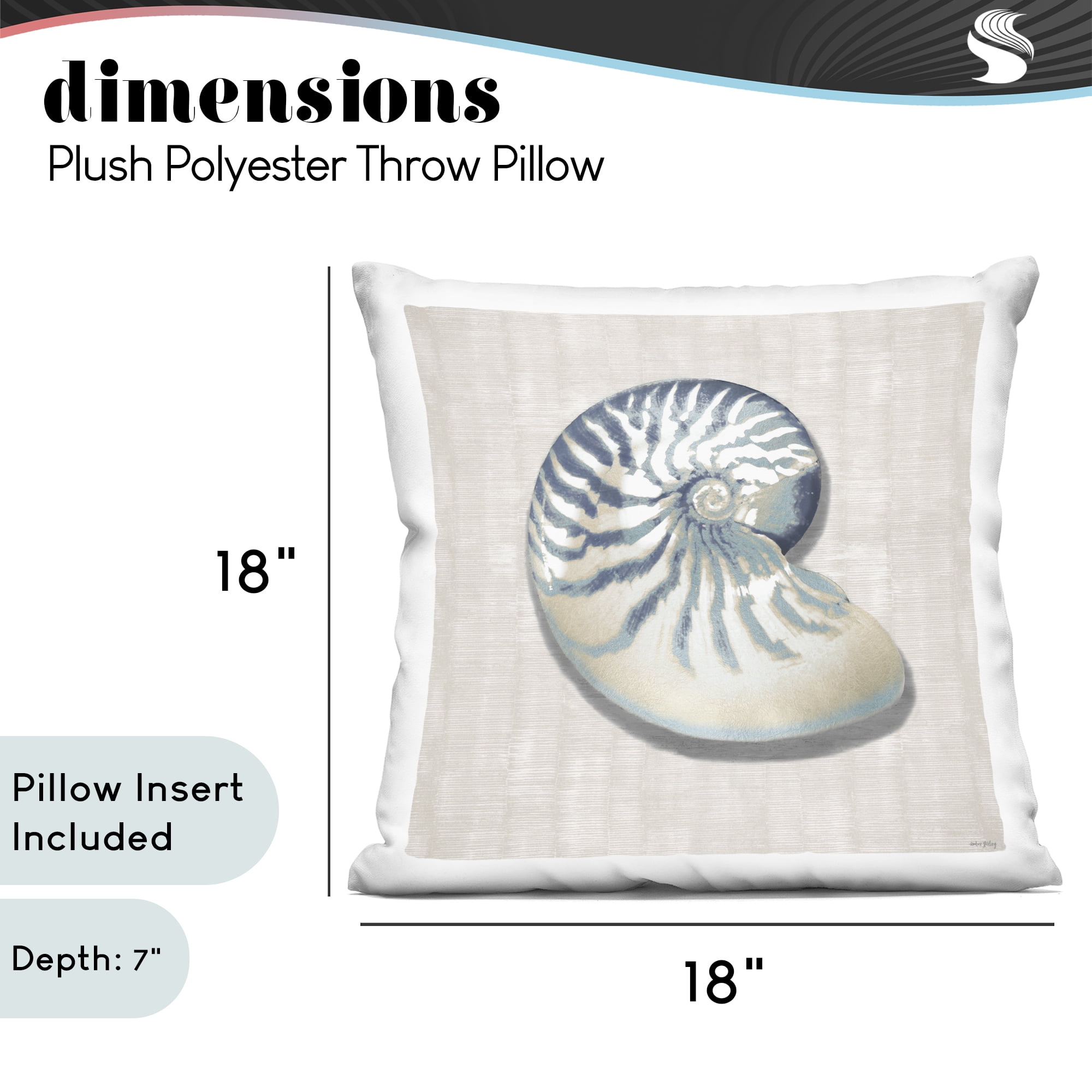 Stupell Industries Nautilus Shell in Misty Blue Decorative Printed Throw Pillow, design by Amber Sterling, 18 x 7 x 18