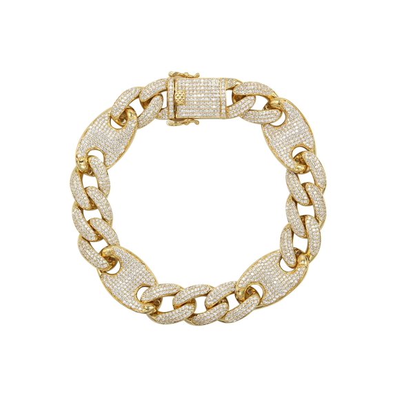 Silver Gold Iced Out Puff Curb Bracelet