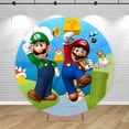 thumbnail image 4 of Fondo con temática de Super Mario Bros, cubiertas redondas, fondo para fiesta de cumpleaños de niños, decoración para baby shower, pedestal cilíndrico, pancarta elástica, 4 of 5