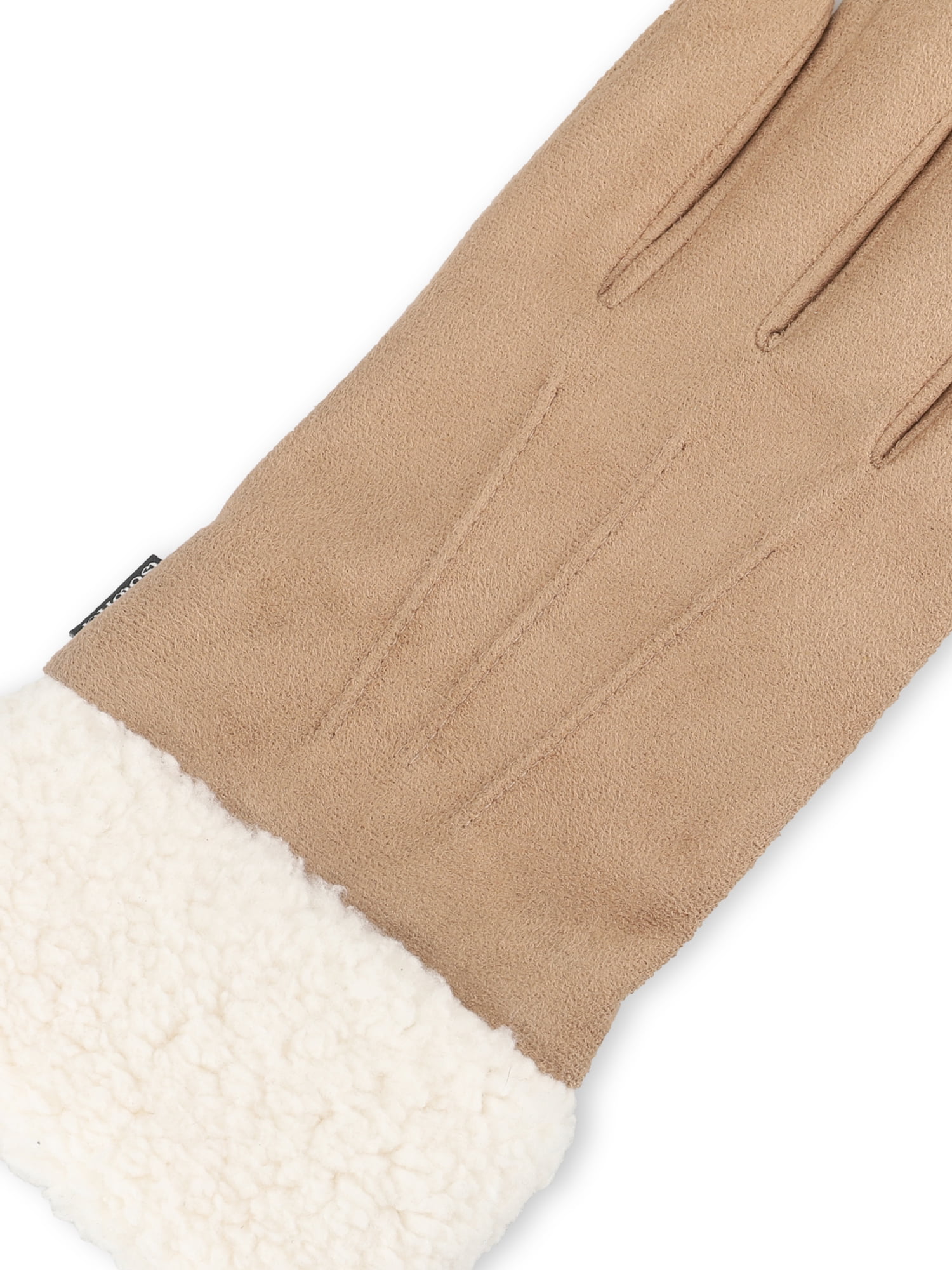 Isotoner Women's Ultraplush Microsuede Gloves with Sherpa Cuff, Beige, L/XL