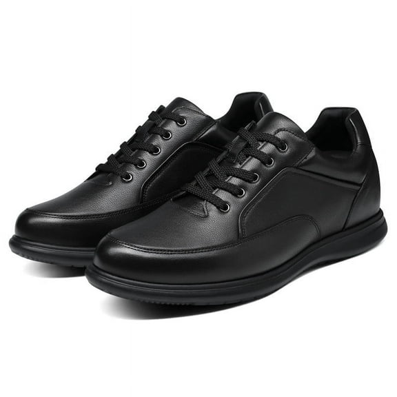 CMR CHAMARIPA Casual Tall Men Shoes - Elevator Sneakers - Black Leather Hidden Heel Shoes 8cm / 3.15 Inches