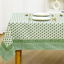60'''' x 84'''' Cotton Tablecloth Handmade Cotton Floral Tablecloth Washable Print Rectangle Table Cover with Dust Proof Wrinkle Resistant for Kitchen Dining Party Buffet(Green,Emerald Green)