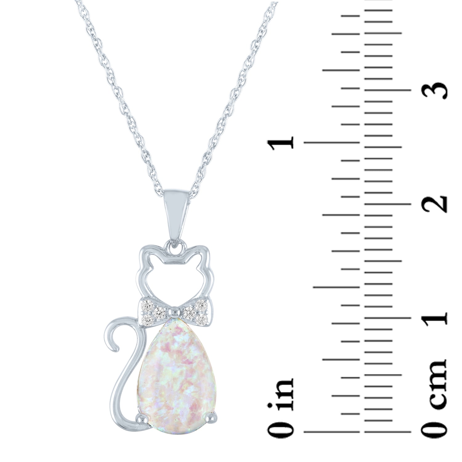 Ladies Brilliance Fine Jewelry Simulated Opal and CZ Sterling Silver Cat Pendant, 18"