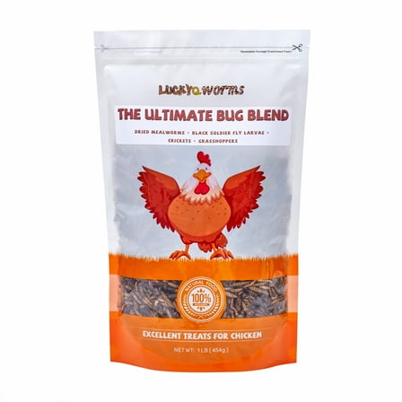 LuckyQworms Ultimate Bug Blend - 1lb Dried Insect Mix Mealworms BSF Larvae Crickets Grasshoppers 42% Protein Chicken Treat USA Made Natural Protein Source for Small Pets