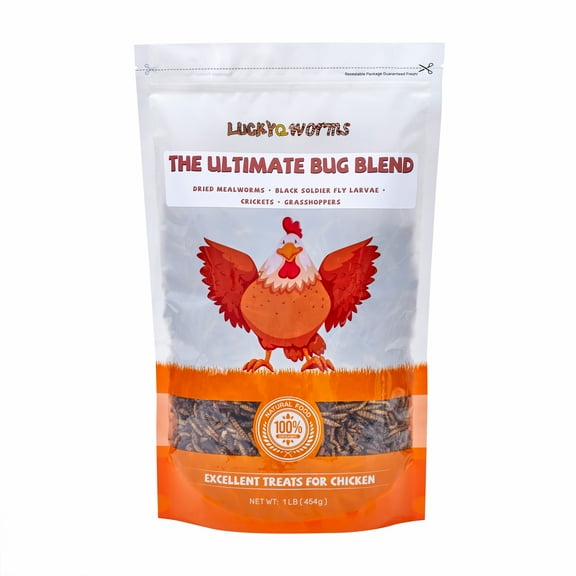 LuckyQworms Ultimate Bug Blend - 1lb Dried Insect Mix Mealworms BSF Larvae Crickets Grasshoppers 42% Protein Chicken Treat USA Made Natural Protein Source for Small Pets