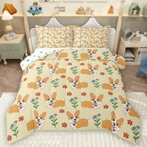 Feelyou Kawaii Dalmatian Kids Queen Comforter Set, Funny Dog Pug Lover Bedding Sets, Cartoon Flower Floral Reversible Bedding Comforter Set, Super Cozy Room Decor, 3 Pieces