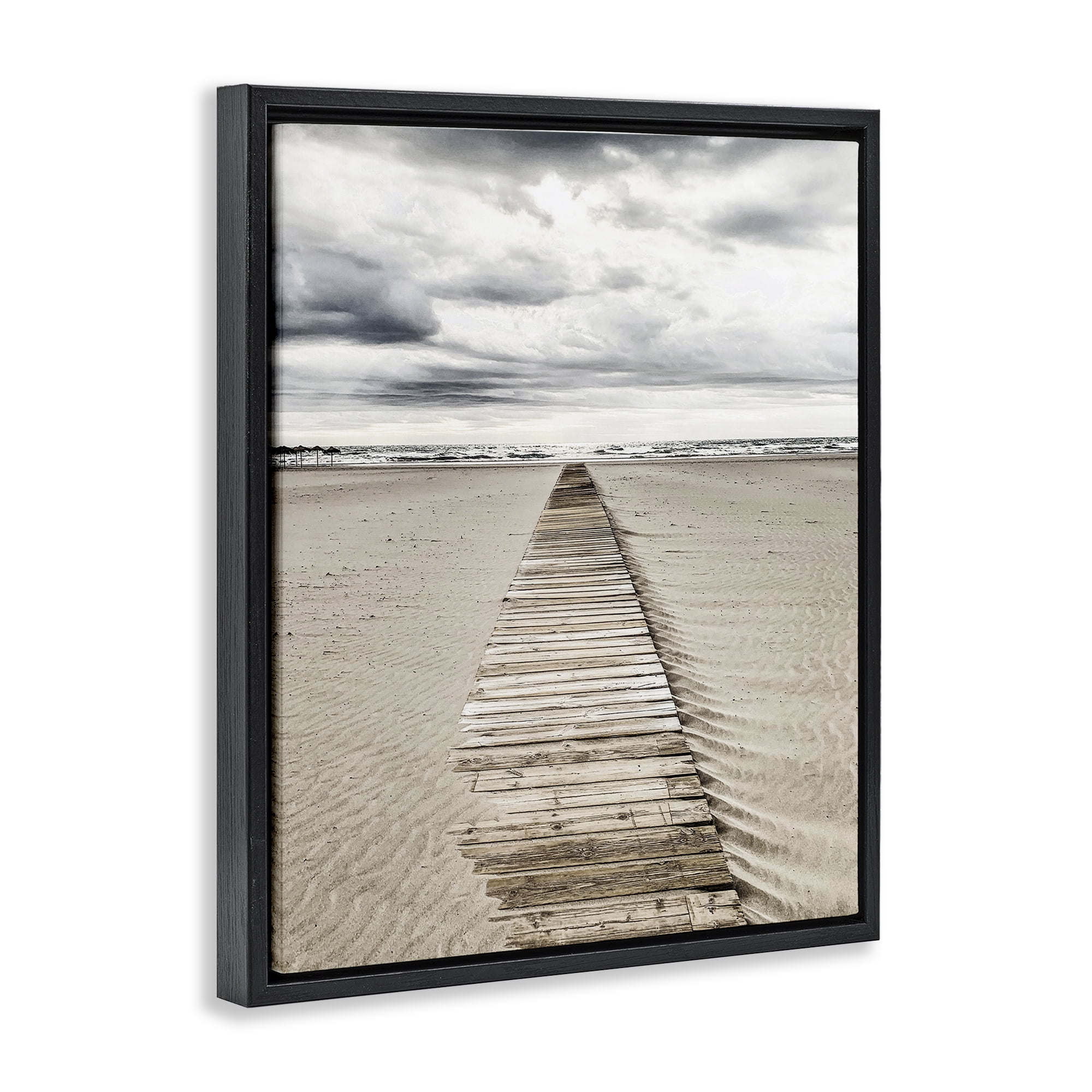 Stupell Industries Sand Covered Boardwalk Landscape Photography Black Floater Framed Canvas Art Print Wall Art, 25 x 31