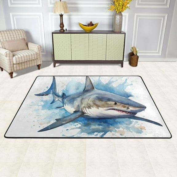 Area Floor Mats Shark Blue Large Nursery Rugs Non-Slip Living Room Carpets Bedroom Doormat for Dinning Decor 36" x 24"