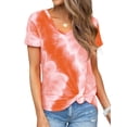 thumbnail image 4 of Xuanfei Women Tie-Dyed Print Gradient V Neck Short Sleeve Leisure T-Shirt, 4 of 6