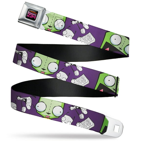 Nickelodeon Belt, Seatbelt Buckle Belt, Invader Zim GIR Poses and Sketch Purple, 30 to 44 Inches
