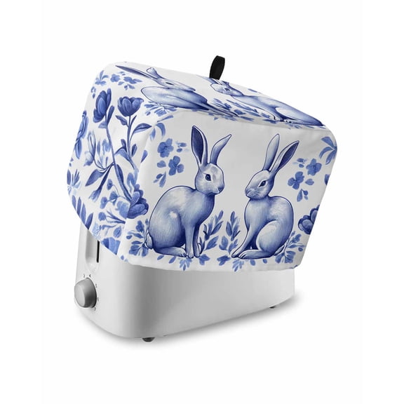 Fsddascl Navy Blue Easter Toaster Cover 4 Slice, Large Kitchen Appliance Covers, Summer Spring Floral Toaster Oven Cover with Loop, Bread Machine Cover Polyester Dust Cover Protection