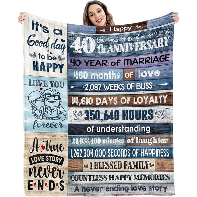 LHSHID Customized Blanket for 40th Wedding Anniversary Gift for Wife Husband Parents 30x40in