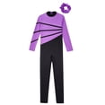 thumbnail image 5 of YONGHS Kids Girls Dance Unitards Jumpsuit Long Sleeve Gymnastics Bodysuit with Hair Tie Purple 16, 5 of 7
