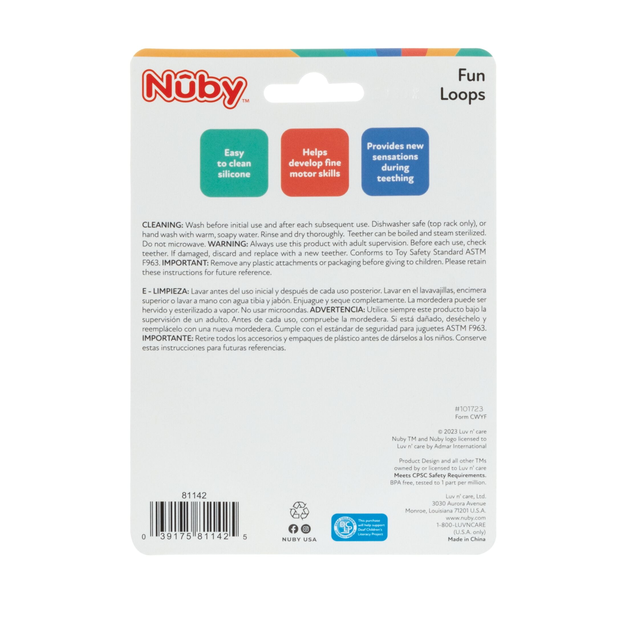 Nuby Fun Loops Silicone Teether for Infants, Blue & Aqua