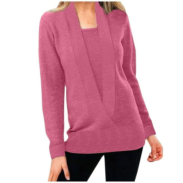 EQWLJWE Blouses à Manches Longues pour Femmes Mode Femmes Hiver Chandail à Manches Longues Col en V Chandail Décontracté Tops