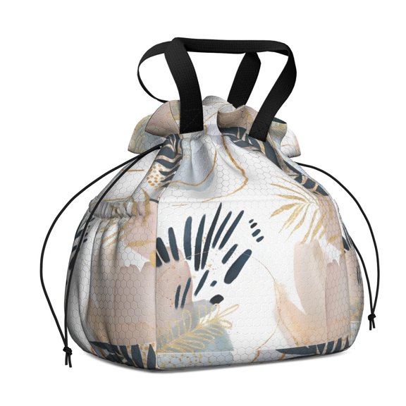 Boho Bohemian Art Drawstring Lunch Bag Women - Drawstring Lunch Bag Insulated for Work Office - Stain-Resistant Large Lunchbags for Women with Multi-Pockets