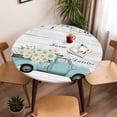 thumbnail image 5 of Daisy Teal Truck Elastic Fitted Round Table Cover Flowers Leaf Wood Grain Waterproof Outdoor Tablecloth for Holiday Party, Picnic, Patio & Dining Fits Tables Up to 55"-60", 5 of 8