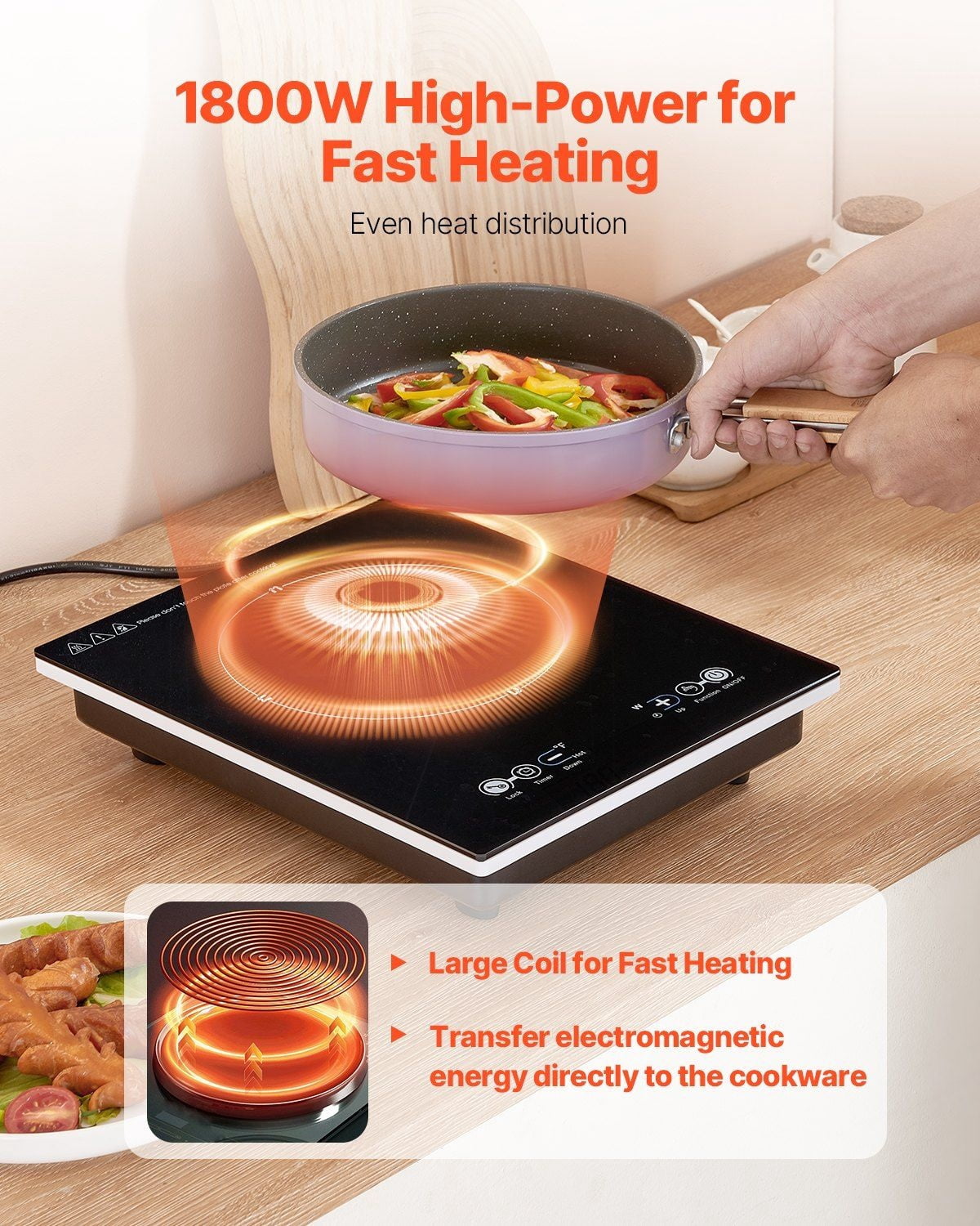 Portable Induction Cooktop 1800W - Countertop Burner with 9 Temp Levels - Hot Plate for Kitchen, RV, Camping - Fast & Efficient Cooking