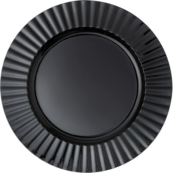 Simply Elegant Fluted Edge Plastic Charger Plate | Service Plate for Parties, Dinner, Weddings, Quinceaneras and Events | 13 inch Diameter | Black - Foil Finish | Set of 24