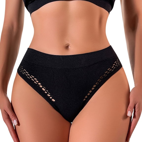 Black Half Lace Thong Low Waist Breathable Women's Underwear Non-Marking Panties for Women