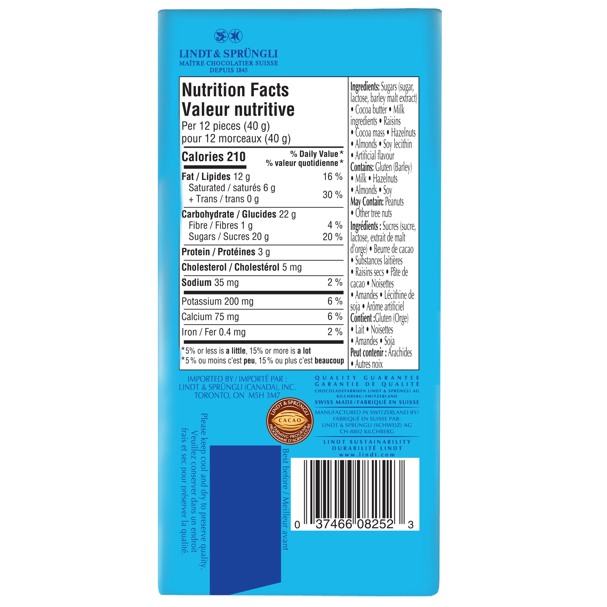 Lindt SWISS CLASSIC Fruit & Nut Milk Chocolate Bar, 100 Grams