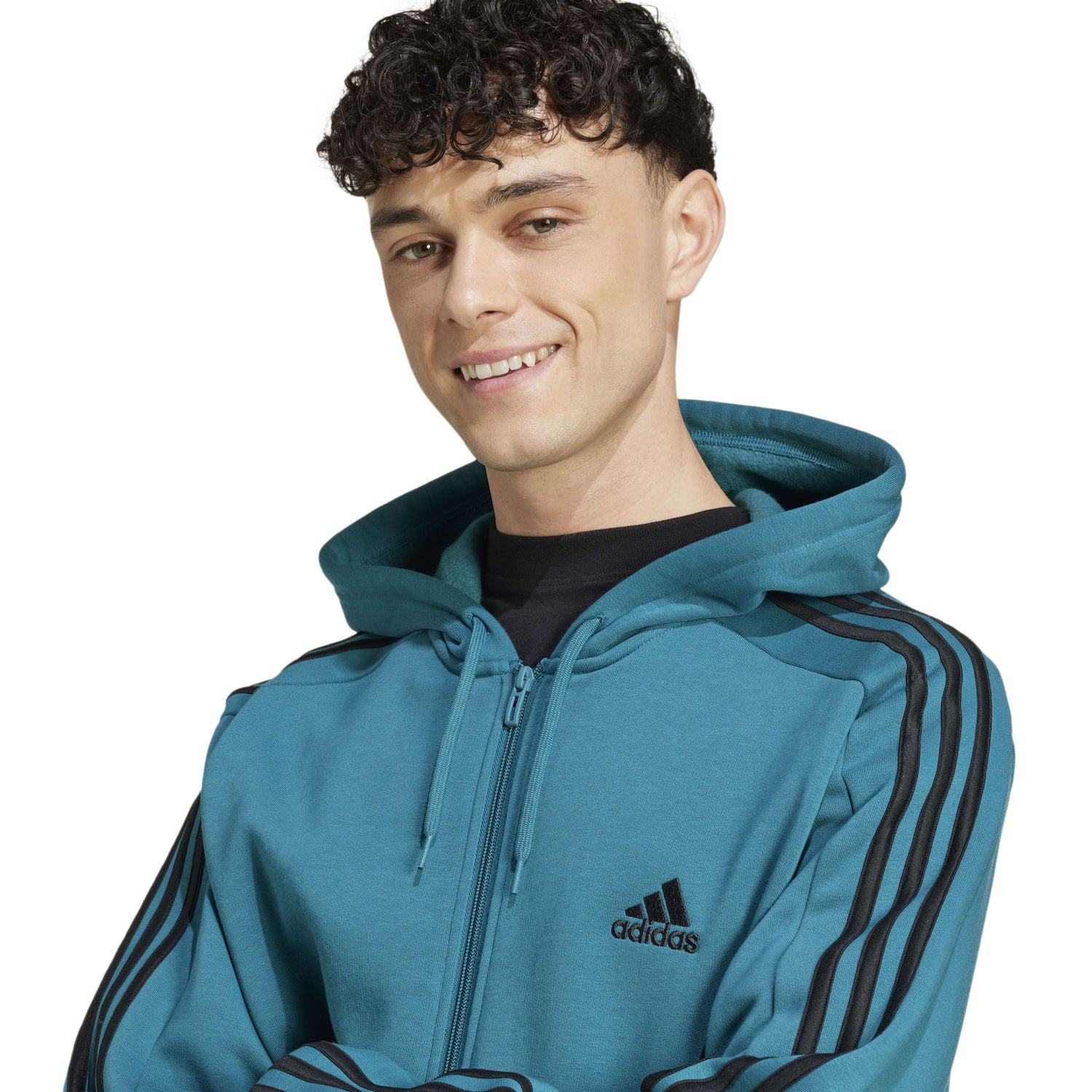 Men's adidas Sportswear Essentials Fleece 3-Stripes Full-Zip Hoodie Color: Black Size: S
