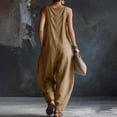 thumbnail image 4 of Womens Baggy Overalls Jumpsuits Sleeveless Oversized Wide Leg Rompers with Pockets Loose Casual One Piece Jumper Brown, 2XL, 4 of 7