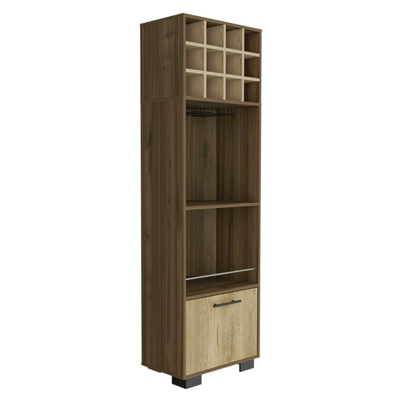 Newboti Furniture Marsella Corner Bar Cabinet, Eight Built-in Wine Rack, Two Side Shelves Mahogany / Macadamia 91578