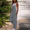 thumbnail image 6 of Sawvnm Jumpers for Women Casual Cold Shoulder Sleeveless Jumpsuit Solid Button Suspender Jumpsuits Wide Pocket Linen Ankle-length Leg Pant Jumpsuit, 6 of 7