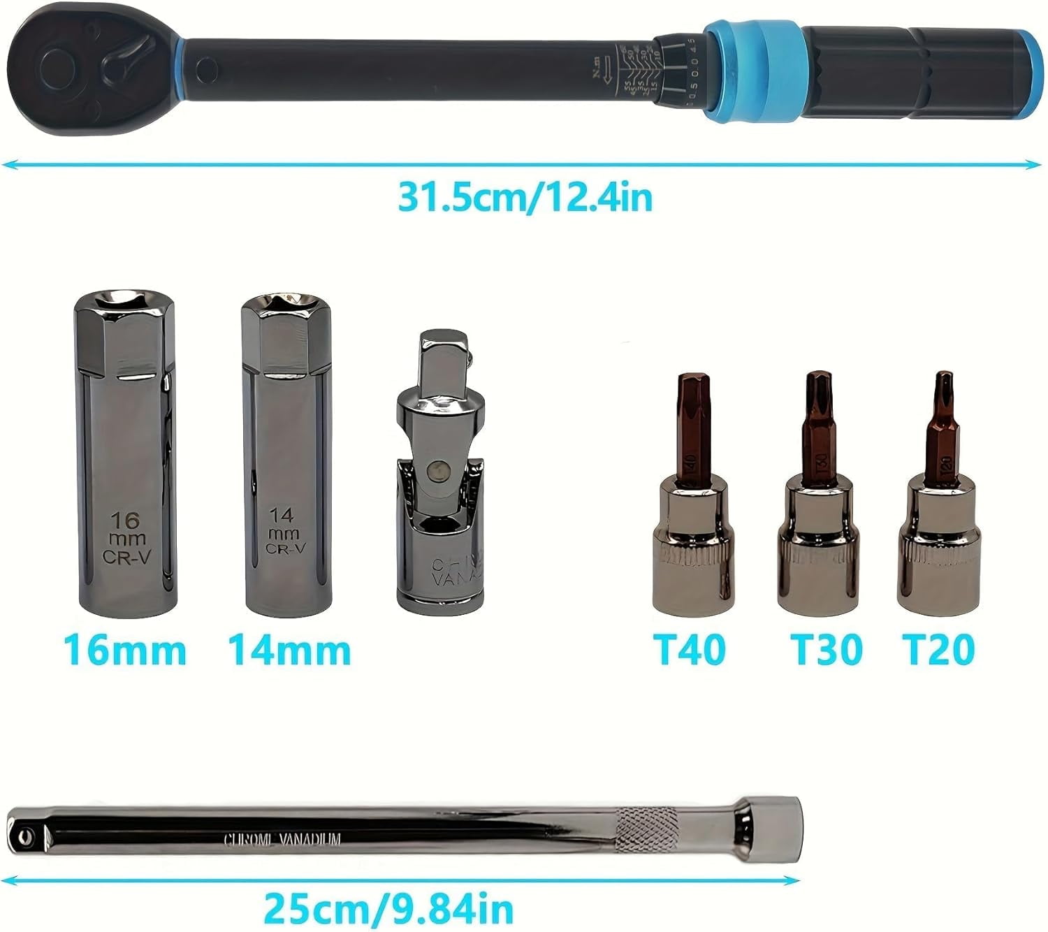 8-Piece 3/8" Drive Spark Plug Socket Set with Click Torque Wrench 10-60N·m(7.37-44.27ft·lb) - Heavy-Duty Magnetic Swivel Sockets for Car, Motorcycle, Truck & Small Engine Maintenance