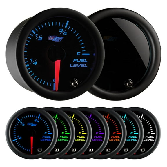 GlowShift | 2-1/16 (52mm) Tinted 7 Color Series Fuel Tank Level Gauge for Cars and Trucks